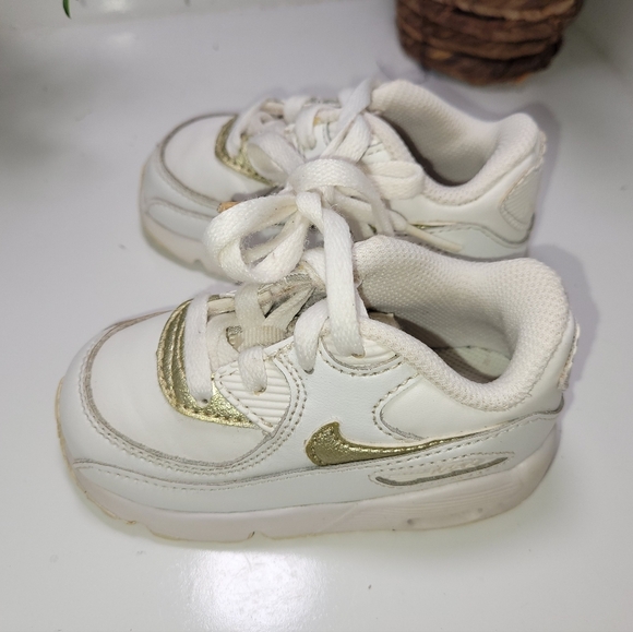 INFANT NIKE AIR MAX 90 LTR WHITE GOLD TRAINERS Size 5C - Picture 2 of 5
